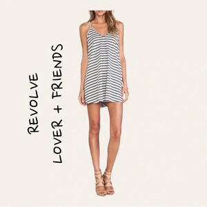 0115.‎ LOVER+FRIENDS REVOLVE OCEAN DAY DRESS GRAY STRIPE LOW BACK SIZE LARGE